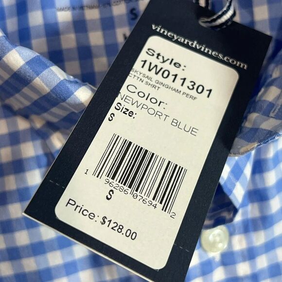 NWT Vineyard Vines Small OTG On the Go Brrr Blue and White Checkered Shirt - Picture 3 of 8